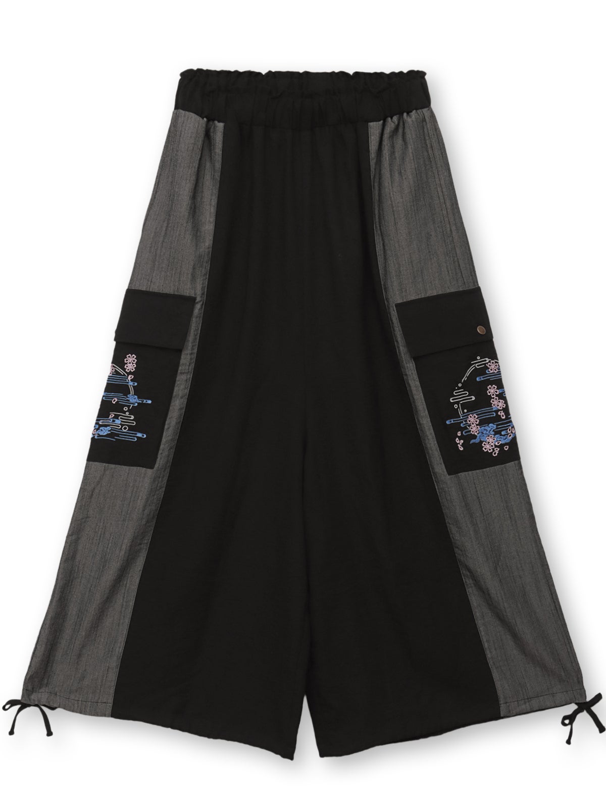 【雅結】“桜と雲”刺繍入りワイドカーゴパンツ