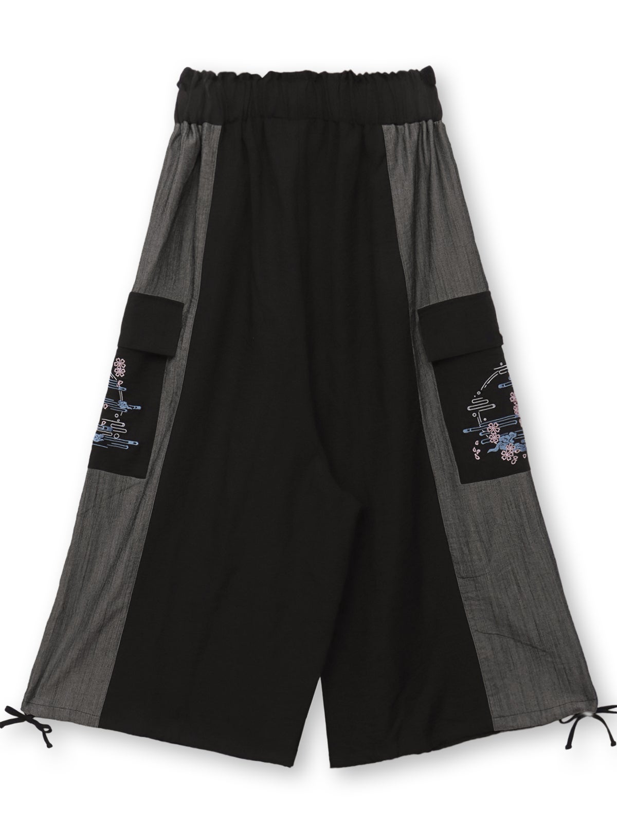 【雅結】“桜と雲”刺繍入りワイドカーゴパンツ