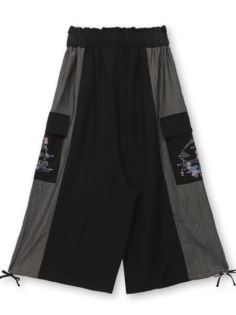 【雅結】“桜と雲”刺繍入りワイドカーゴパンツ