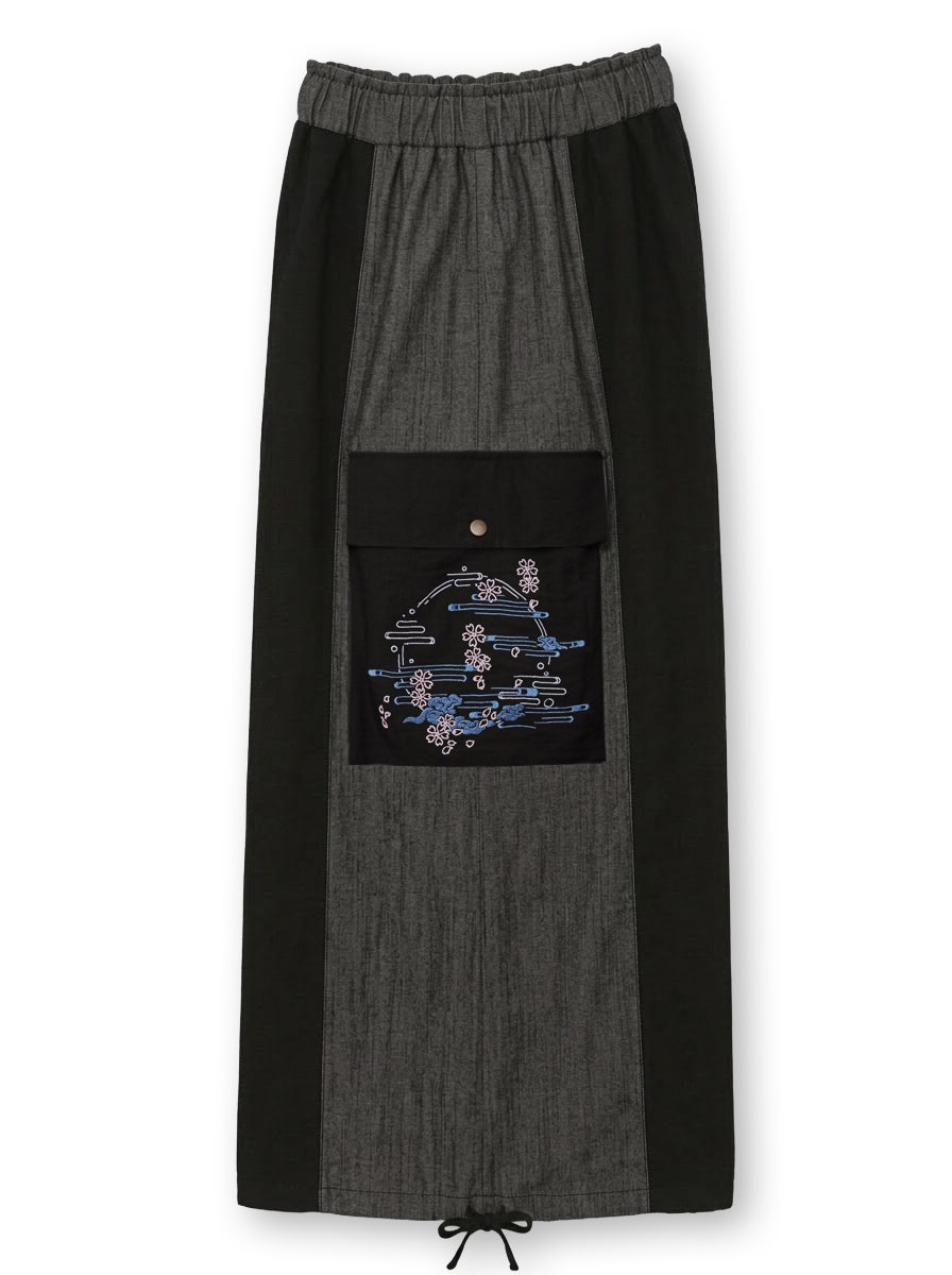 【雅結】“桜と雲”刺繍入りワイドカーゴパンツ