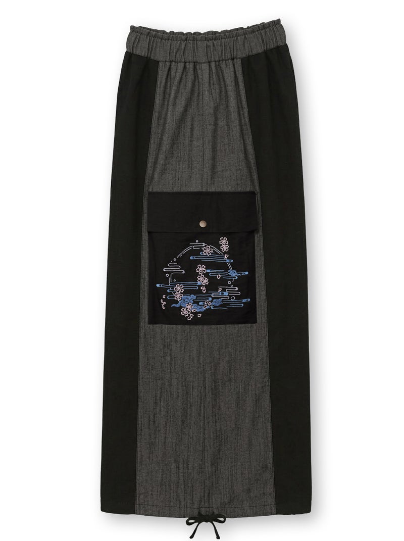 【雅結】“桜と雲”刺繍入りワイドカーゴパンツ