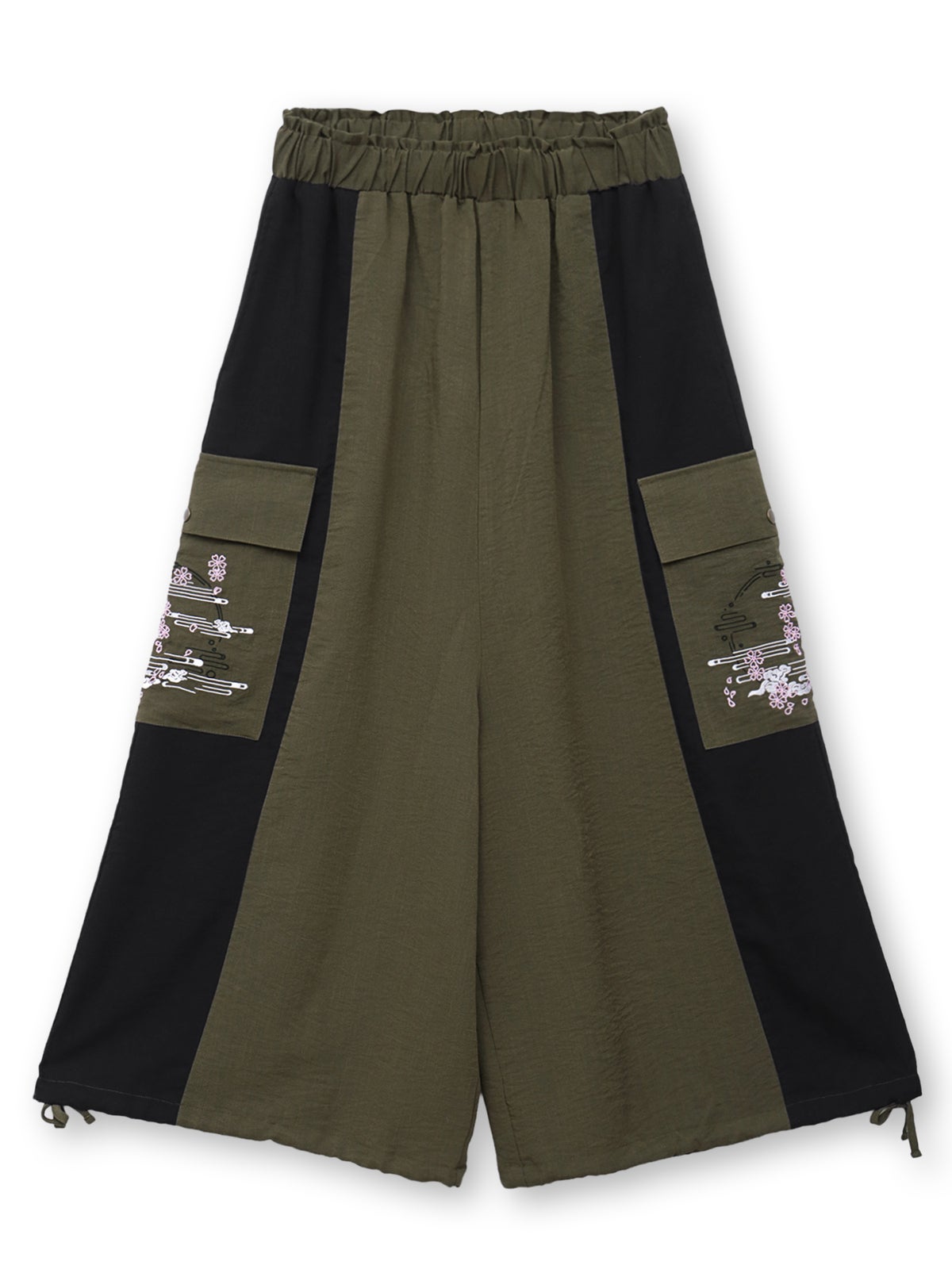 【雅結】“桜と雲”刺繍入りワイドカーゴパンツ