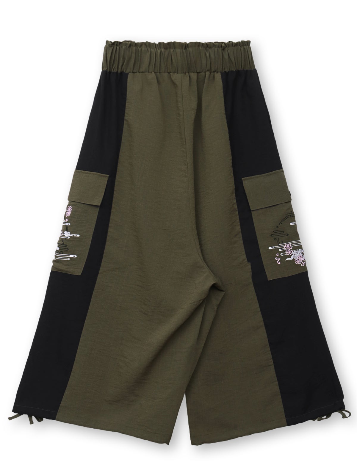 【雅結】“桜と雲”刺繍入りワイドカーゴパンツ