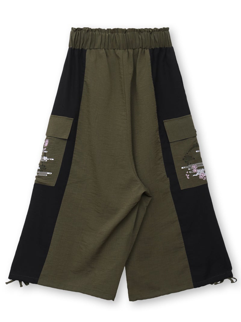 【雅結】“桜と雲”刺繍入りワイドカーゴパンツ