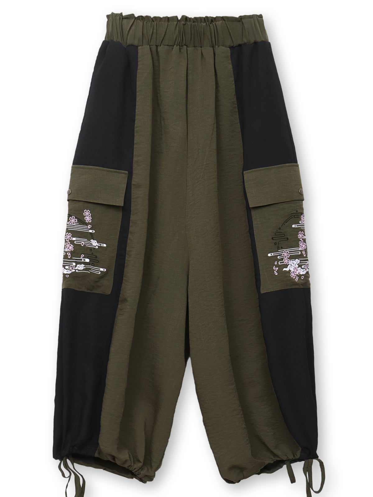 【雅結】“桜と雲”刺繍入りワイドカーゴパンツ