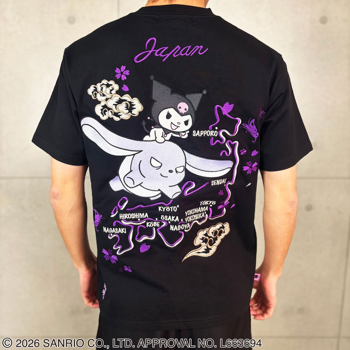 ＜予約＞【絡繰魂・粋×KUROMI】“KUROMI JAPAN”刺繍入りTシャツ