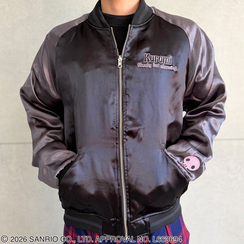 ＜予約＞【絡繰魂・粋×KUROMI】“KUROMI SAKURA”刺繍入りリバーシブルスカジャン