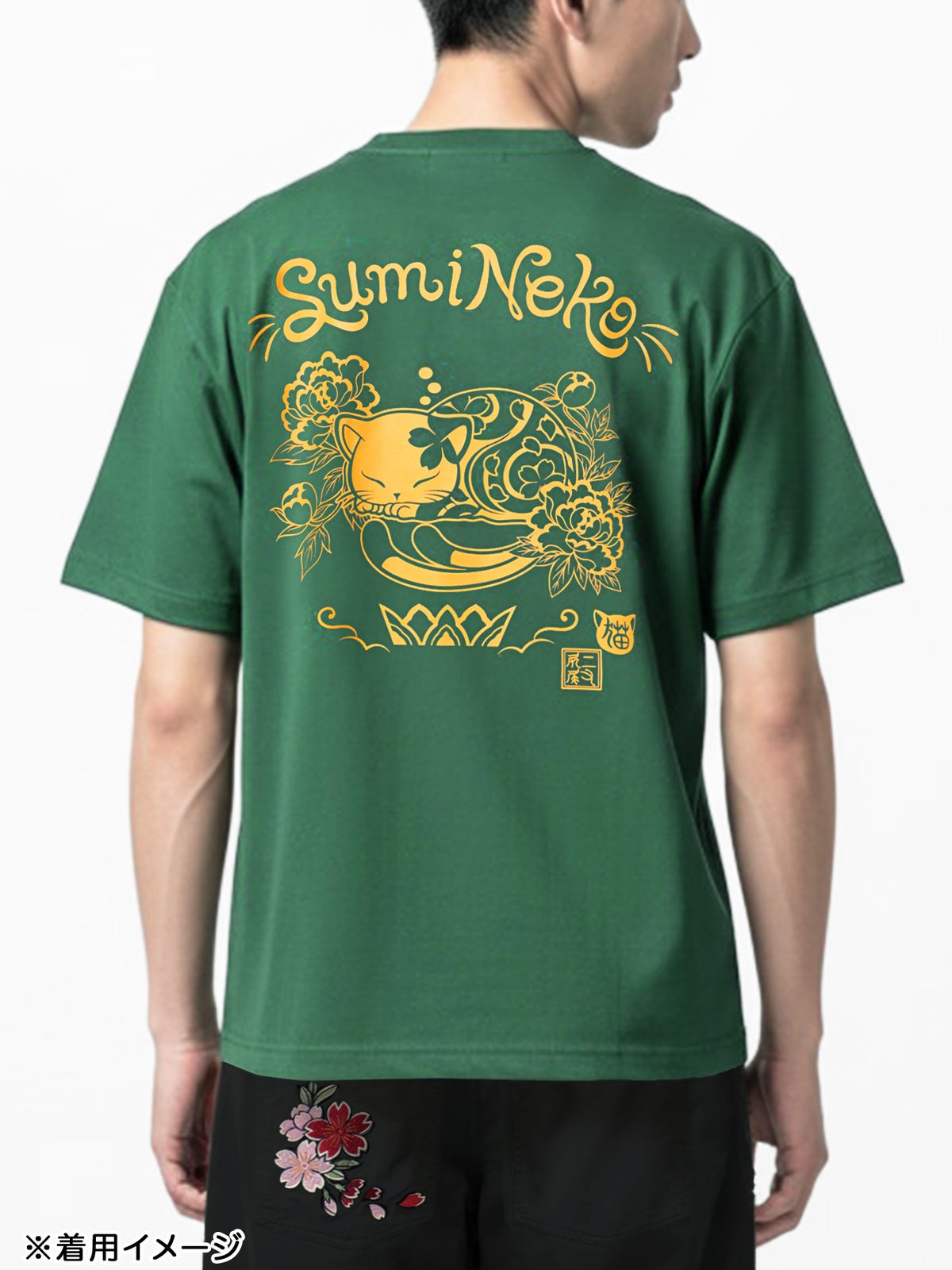 【SUMINEKO】“眠り墨猫”プリントDRY素材Tシャツ