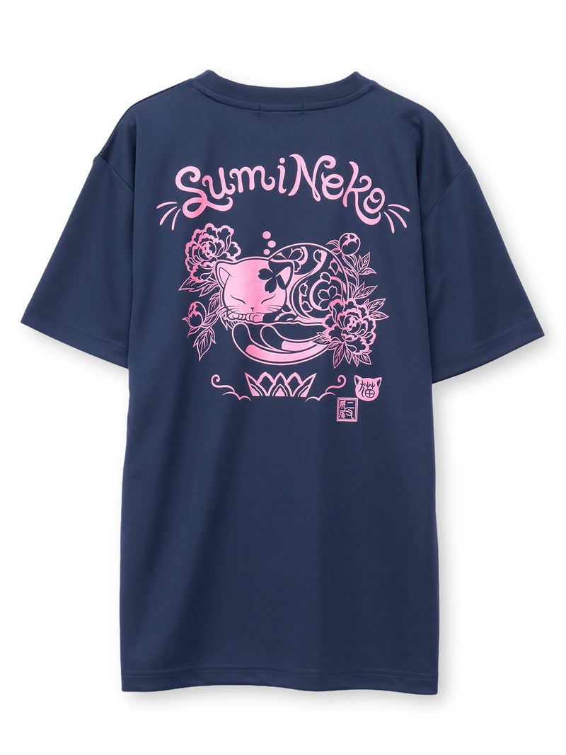 【SUMINEKO】“眠り墨猫”プリントDRY素材Tシャツ