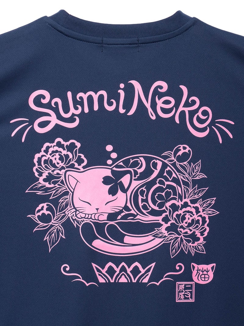 【SUMINEKO】“眠り墨猫”プリントDRY素材Tシャツ