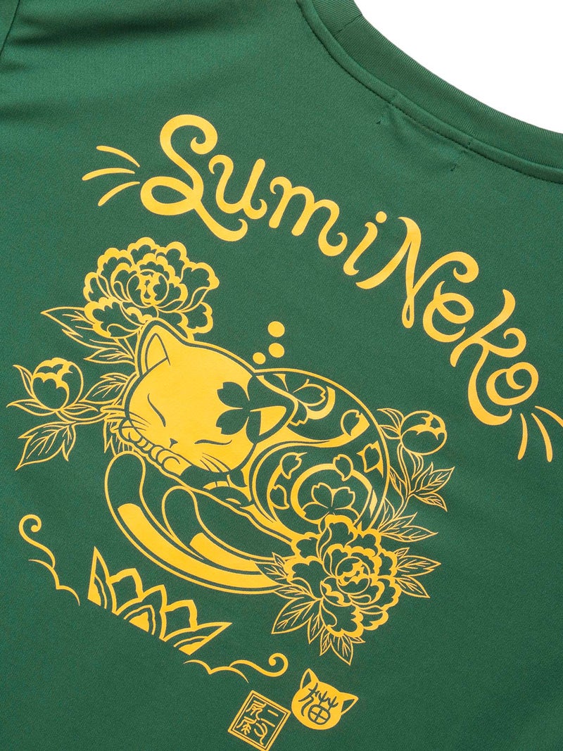 【SUMINEKO】“眠り墨猫”プリントDRY素材Tシャツ