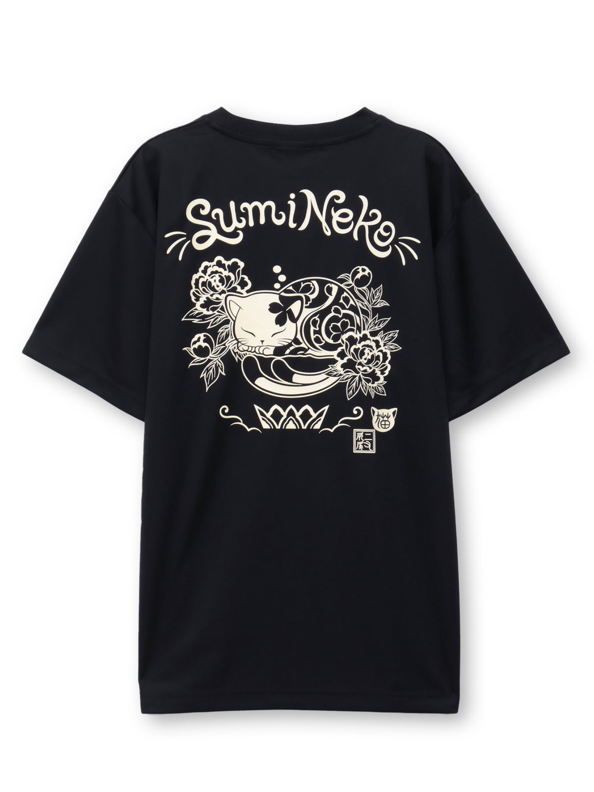【SUMINEKO】“眠り墨猫”プリントDRY素材Tシャツ