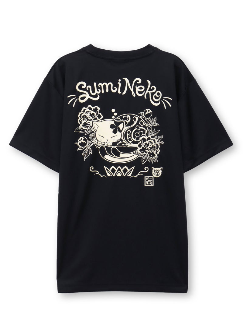 【SUMINEKO】“眠り墨猫”プリントDRY素材Tシャツ