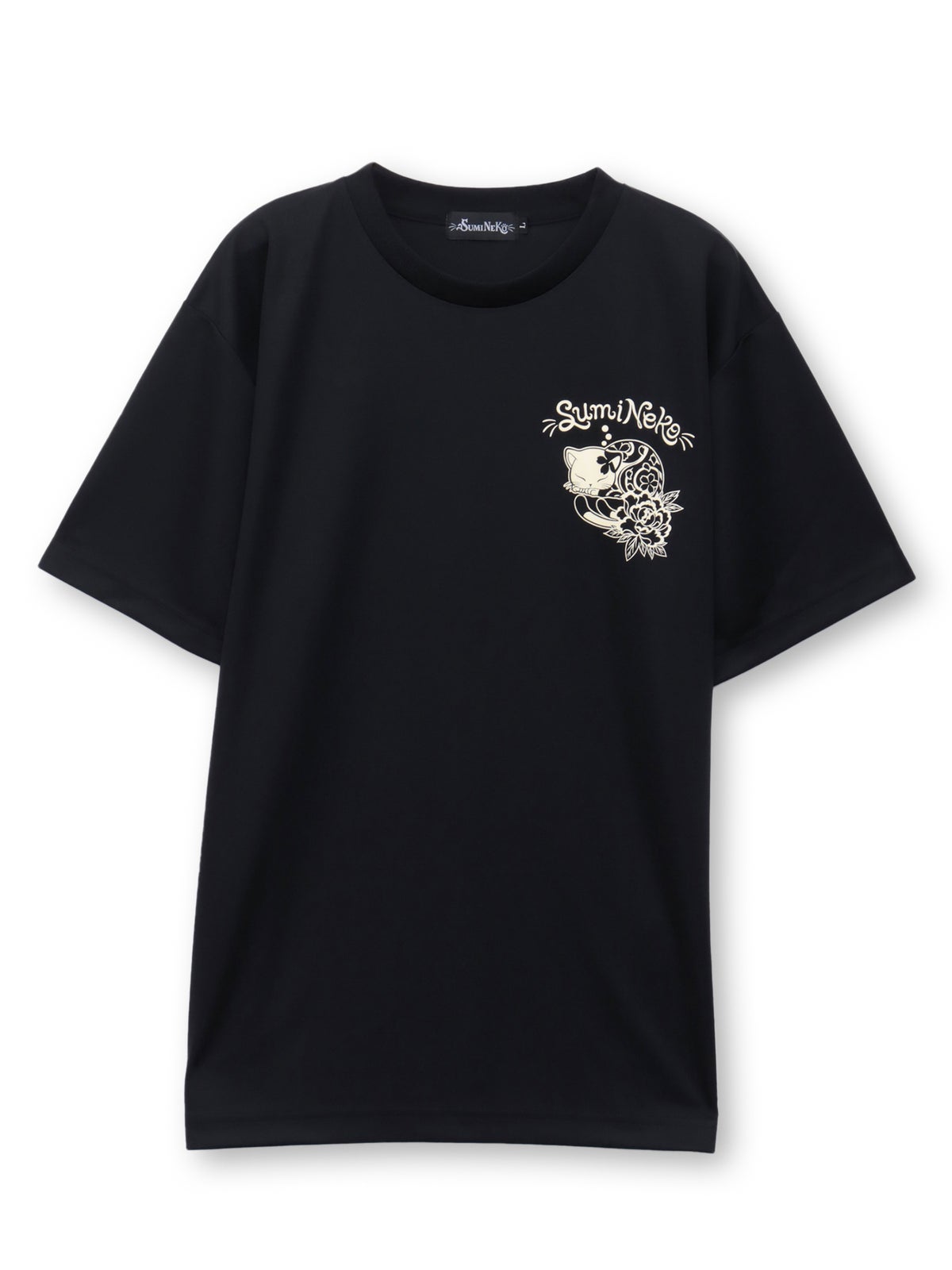 【SUMINEKO】“眠り墨猫”プリントDRY素材Tシャツ