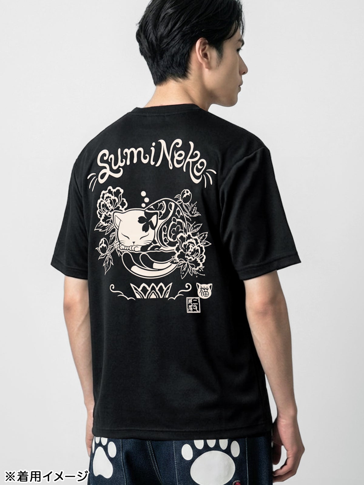 【SUMINEKO】“眠り墨猫”プリントDRY素材Tシャツ