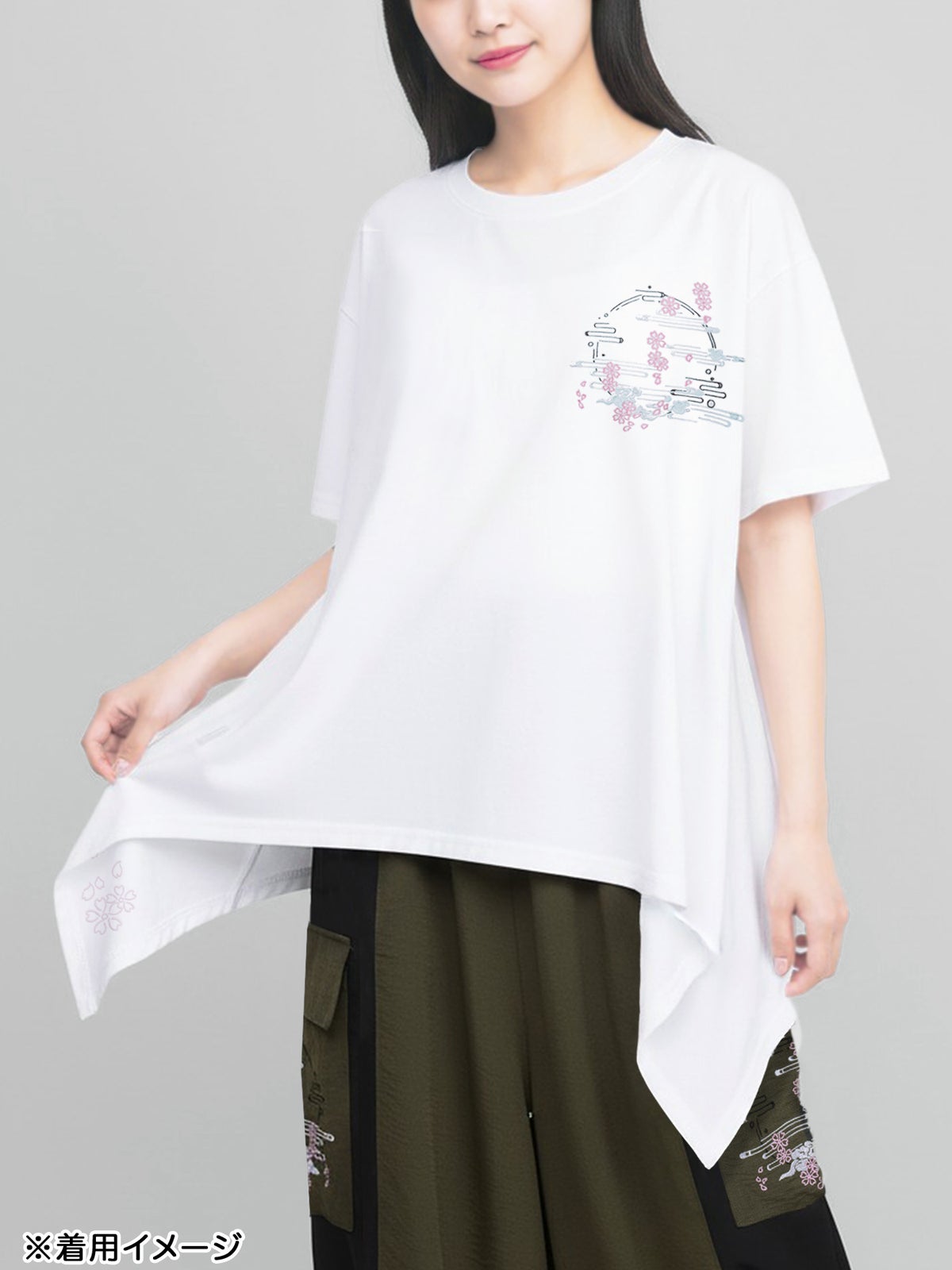 【雅結】桜刺繍イレヘムTシャツ