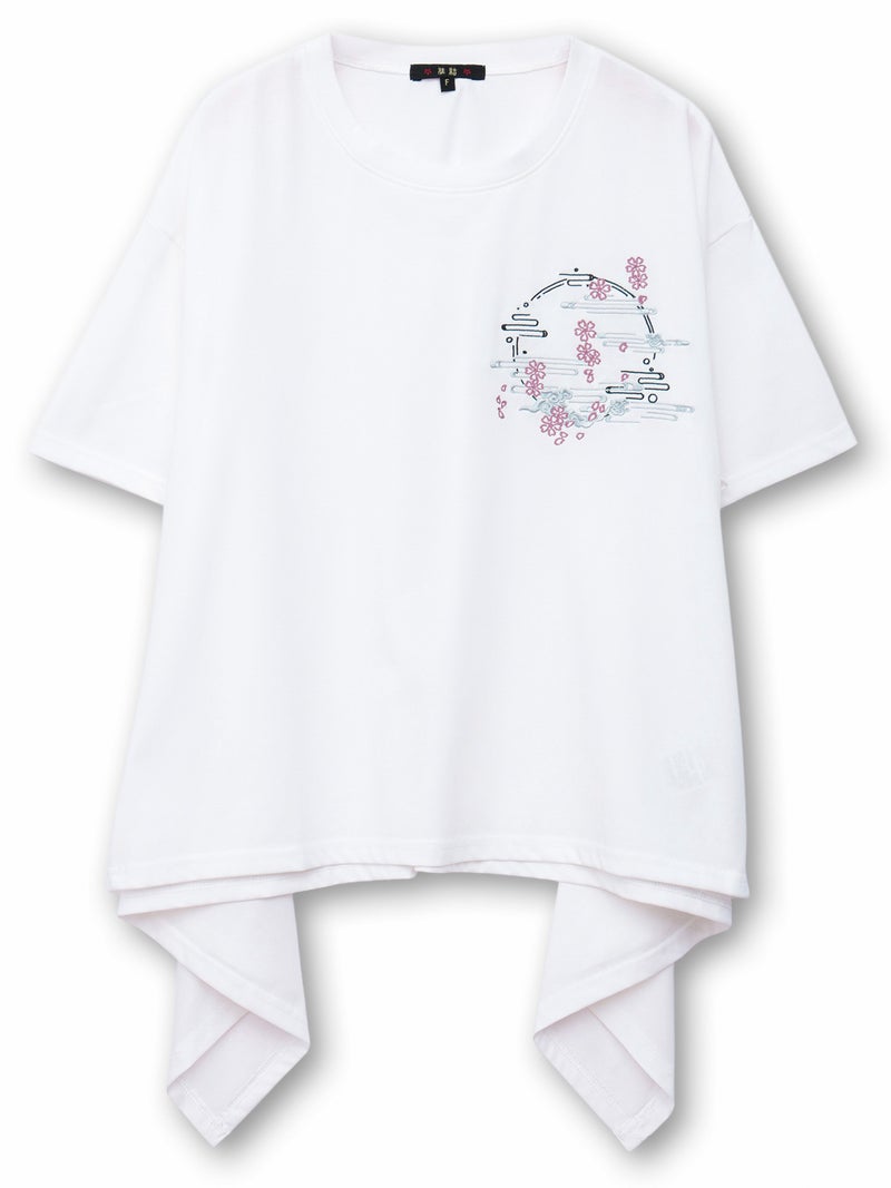  【雅結】桜刺繍イレヘムTシャツ