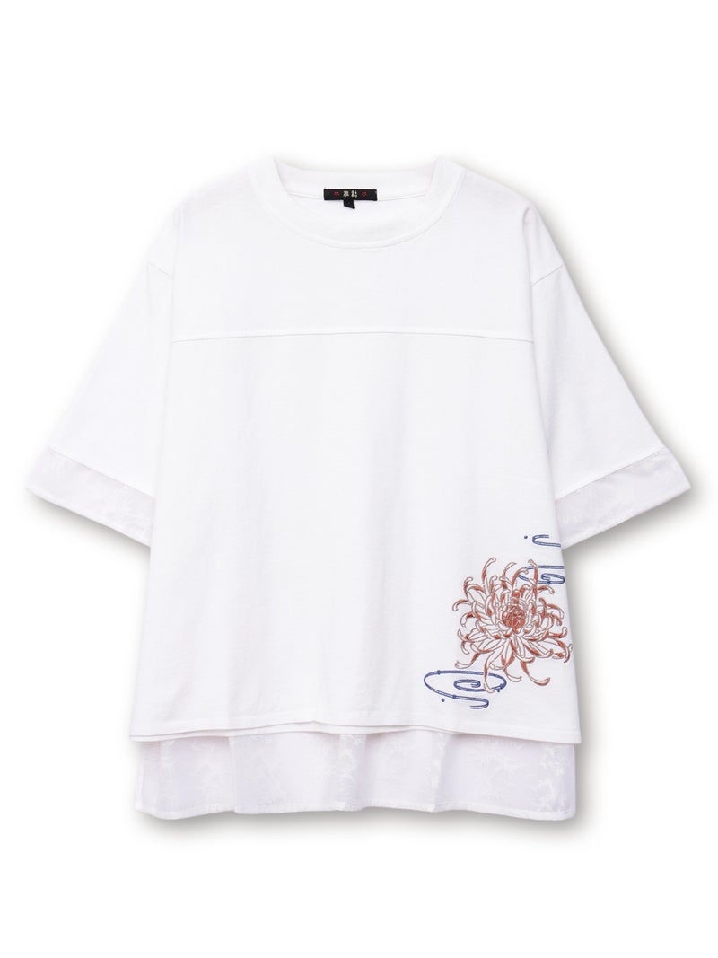  【雅結】菊流水 刺繍入りTシャツ