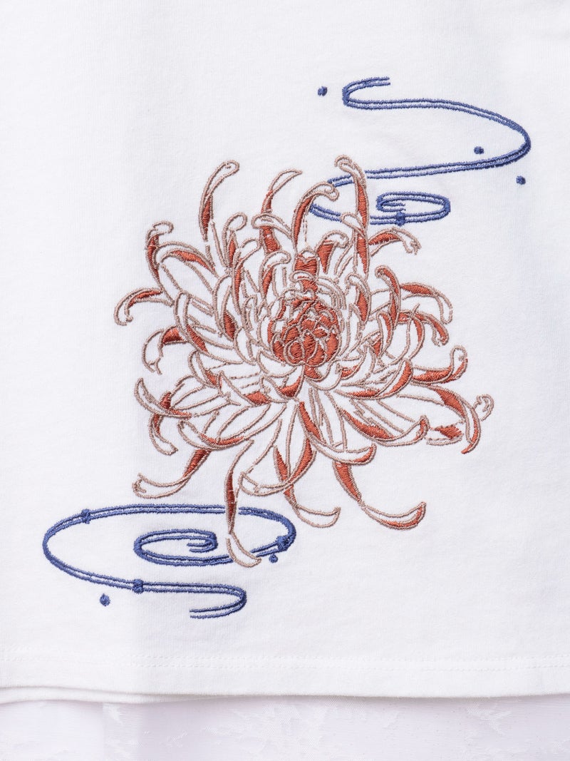  【雅結】菊流水 刺繍入りTシャツ