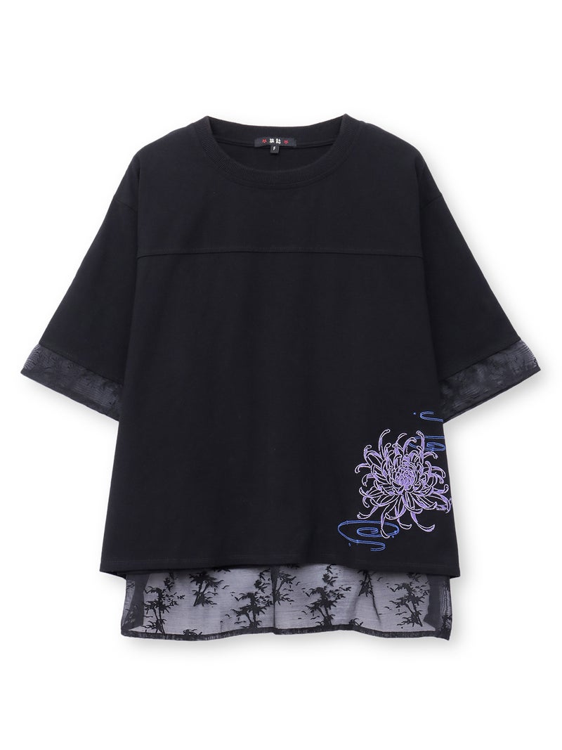  【雅結】菊流水 刺繍入りTシャツ