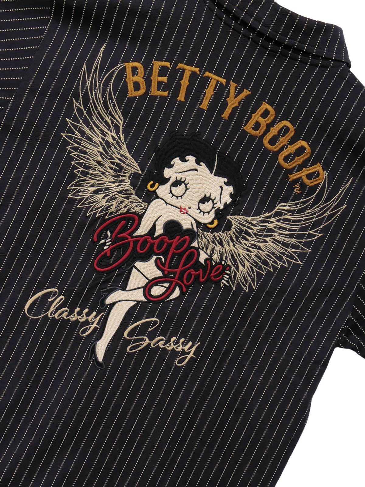 【BETTY BOOP】“ウィングベティ”刺繍入り半袖ポロシャツ