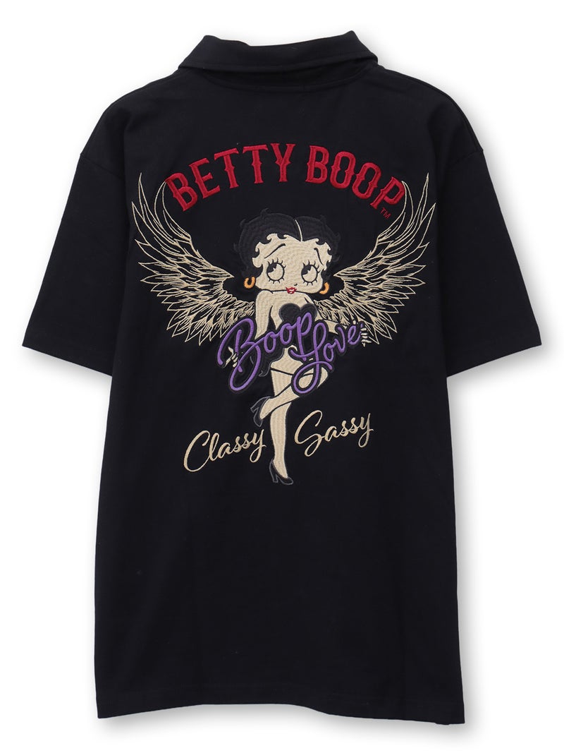 【BETTY BOOP】“ウィングベティ”刺繍入り半袖ポロシャツ