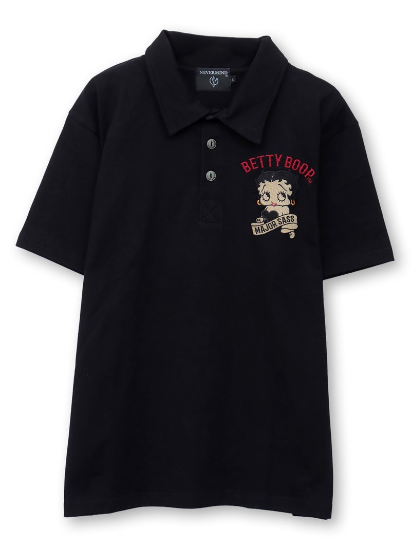 【BETTY BOOP】“ウィングベティ”刺繍入り半袖ポロシャツ