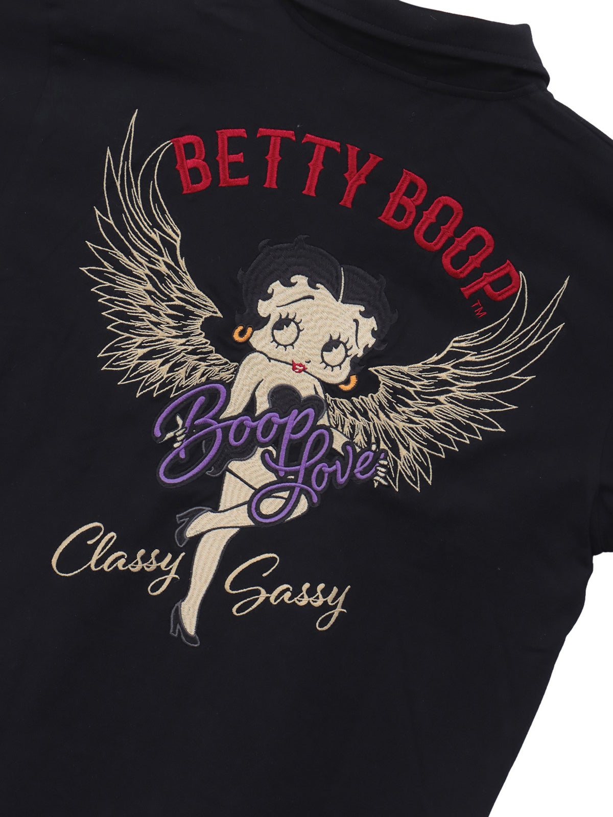 【BETTY BOOP】“ウィングベティ”刺繍入り半袖ポロシャツ