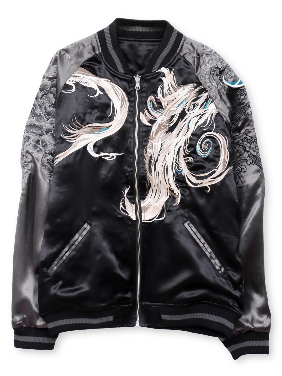 【絡繰魂・粋】“妖気九尾”総刺繍リバーシブルスカジャン