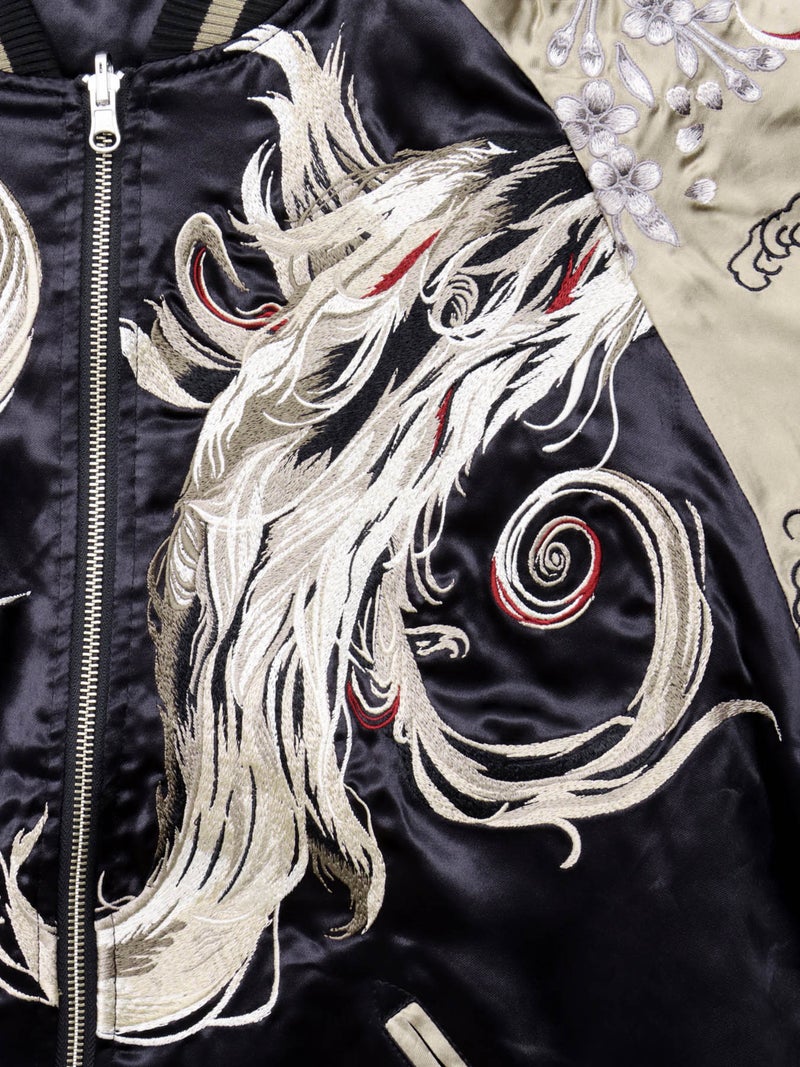 【絡繰魂・粋】“妖気九尾”総刺繍リバーシブルスカジャン