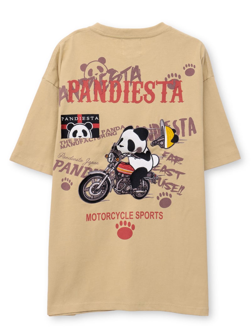 【PANDIESTA JAPAN】“ツーリングパンダ”刺繍入りTシャツ
