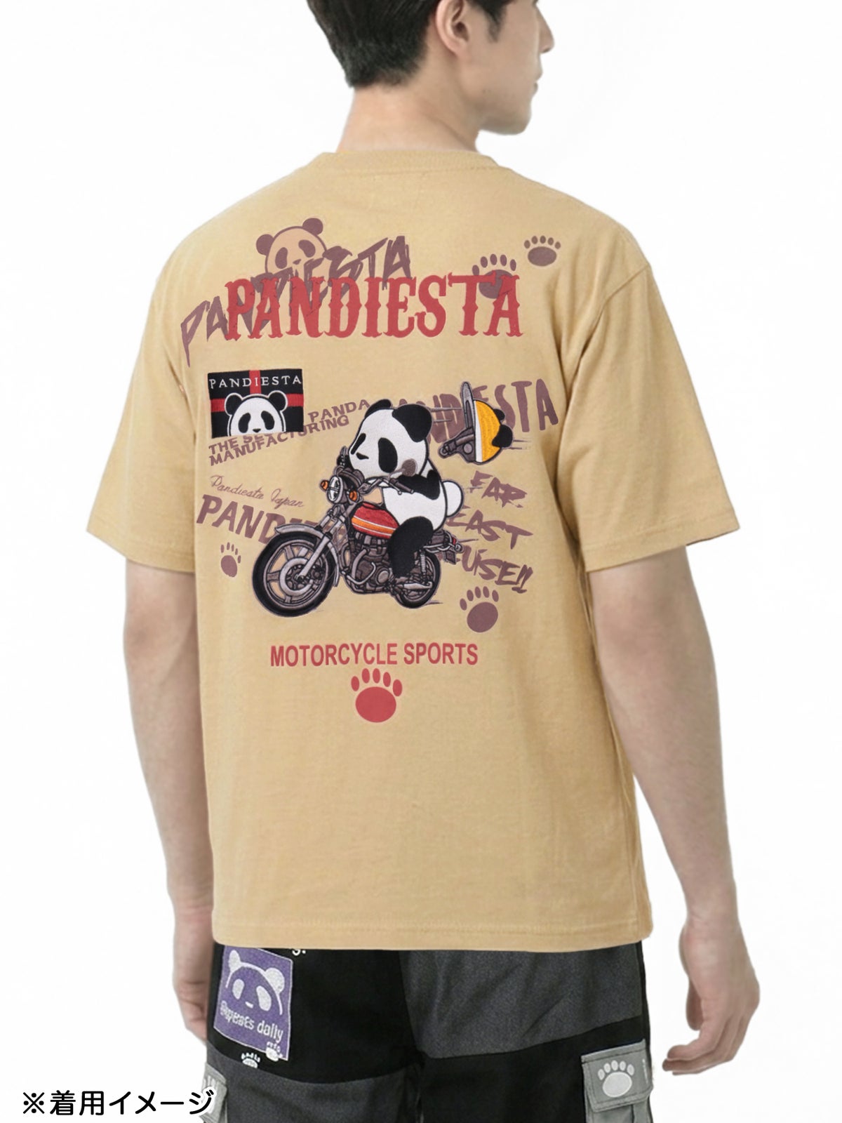 【PANDIESTA JAPAN】“ツーリングパンダ”刺繍入りTシャツ