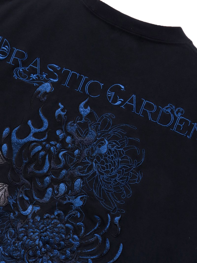 【DRASTIC GARDEN】“火炎ノ菊”総刺繍BIGシルエット段染めTシャツ