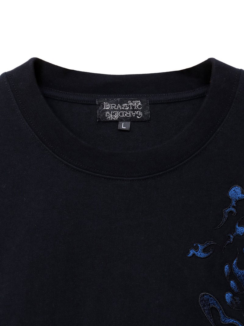 【DRASTIC GARDEN】“火炎ノ菊”総刺繍BIGシルエット段染めTシャツ