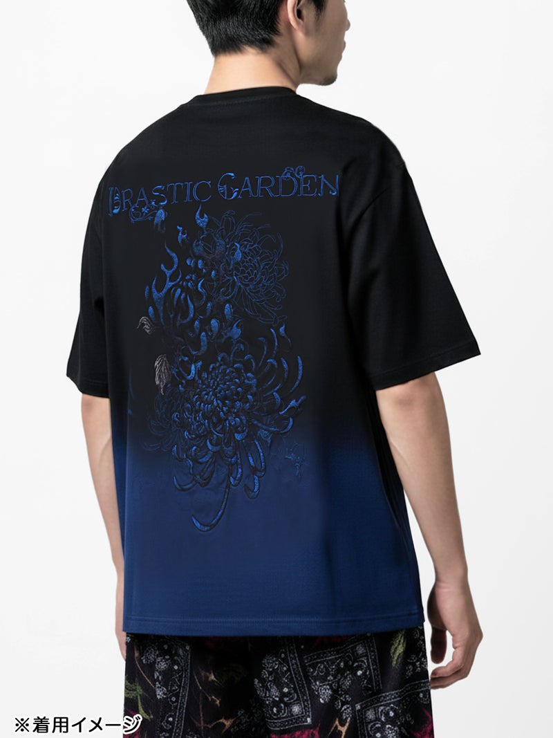 【DRASTIC GARDEN】“火炎ノ菊”総刺繍BIGシルエット段染めTシャツ