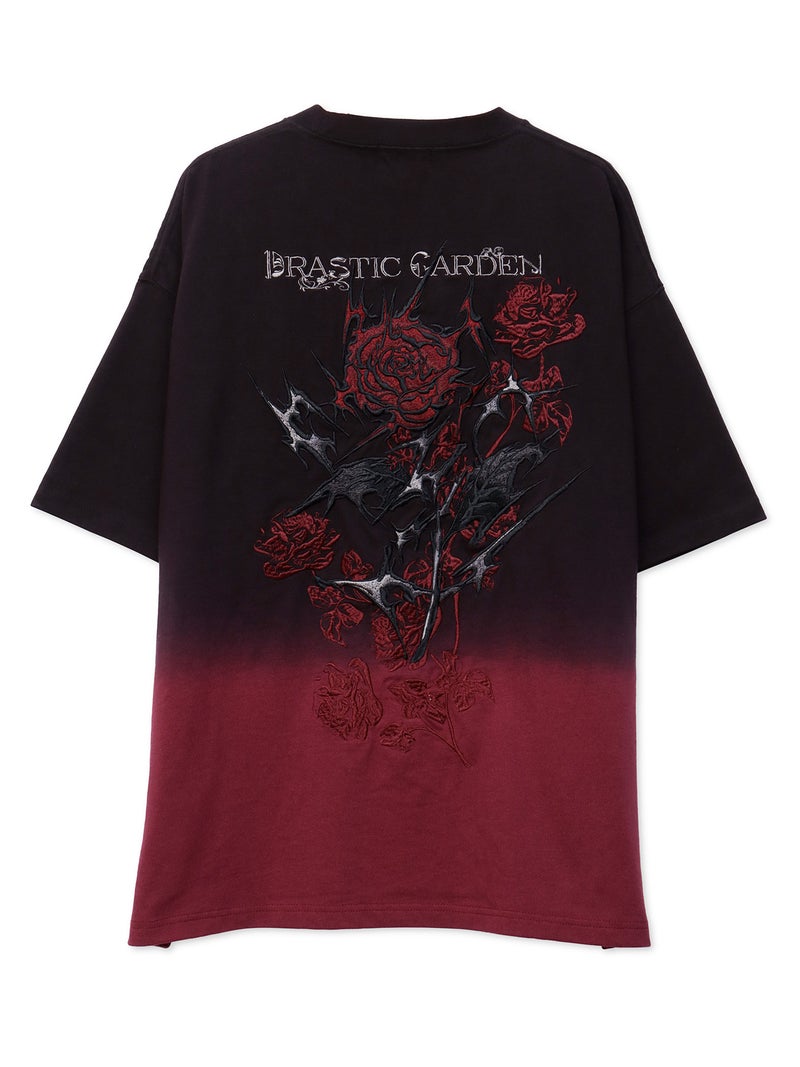 【DRASTIC GARDEN】“稲妻ノ薔薇”総刺繍BIGシルエット段染めTシャツ