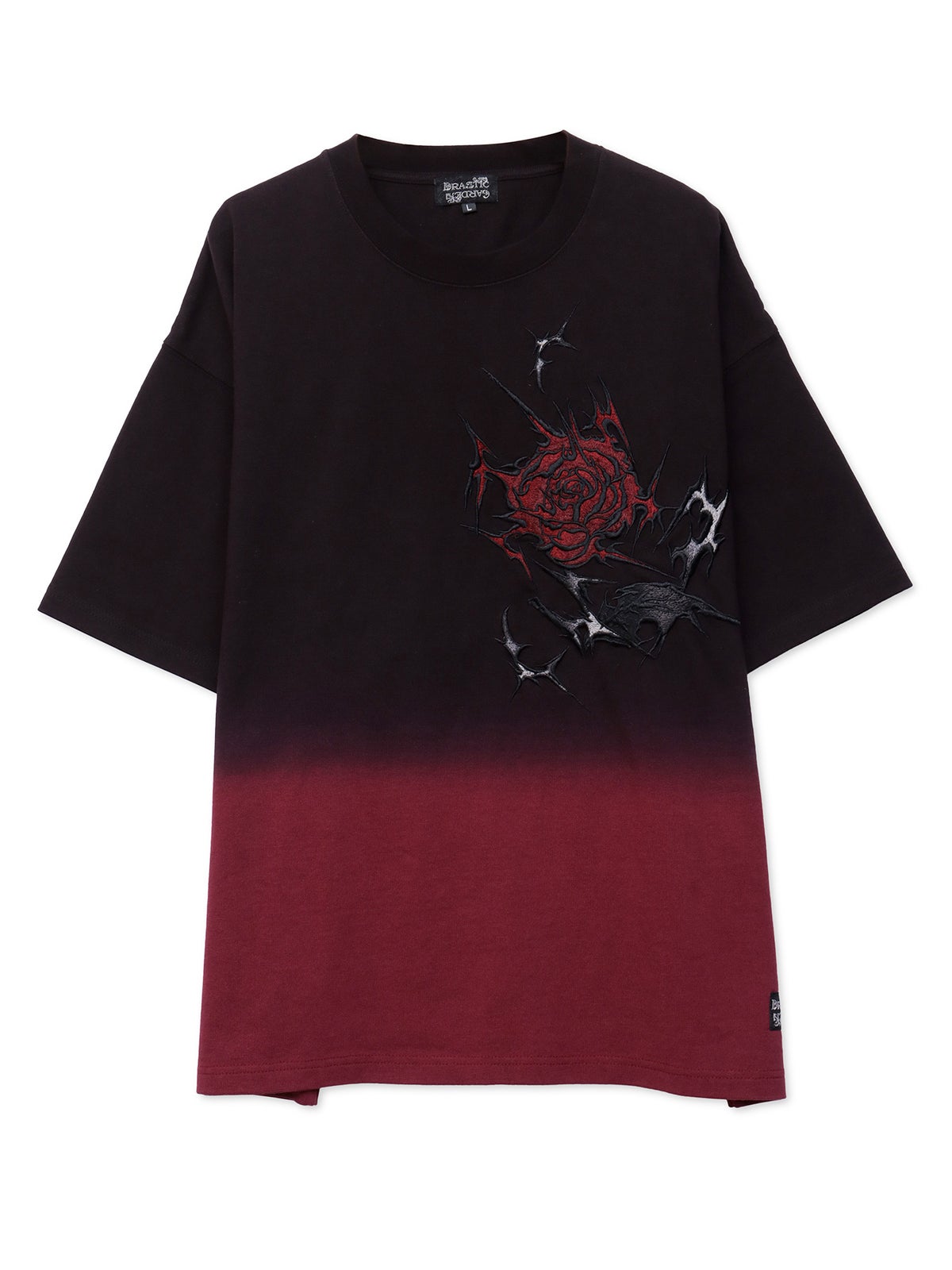 【DRASTIC GARDEN】“稲妻ノ薔薇”総刺繍BIGシルエット段染めTシャツ