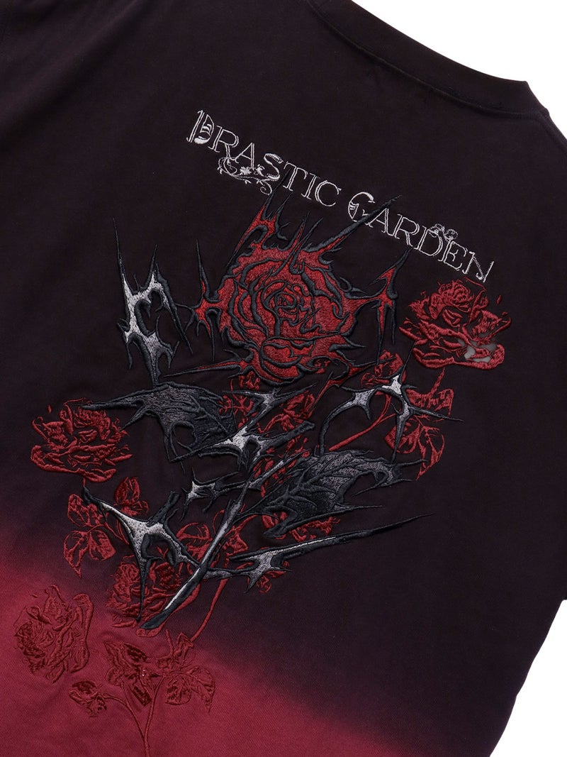 【DRASTIC GARDEN】“稲妻ノ薔薇”総刺繍BIGシルエット段染めTシャツ