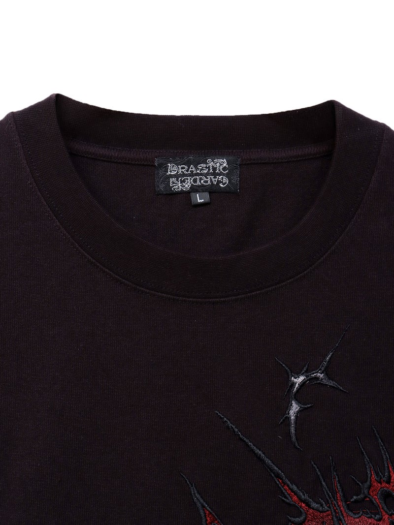 【DRASTIC GARDEN】“稲妻ノ薔薇”総刺繍BIGシルエット段染めTシャツ