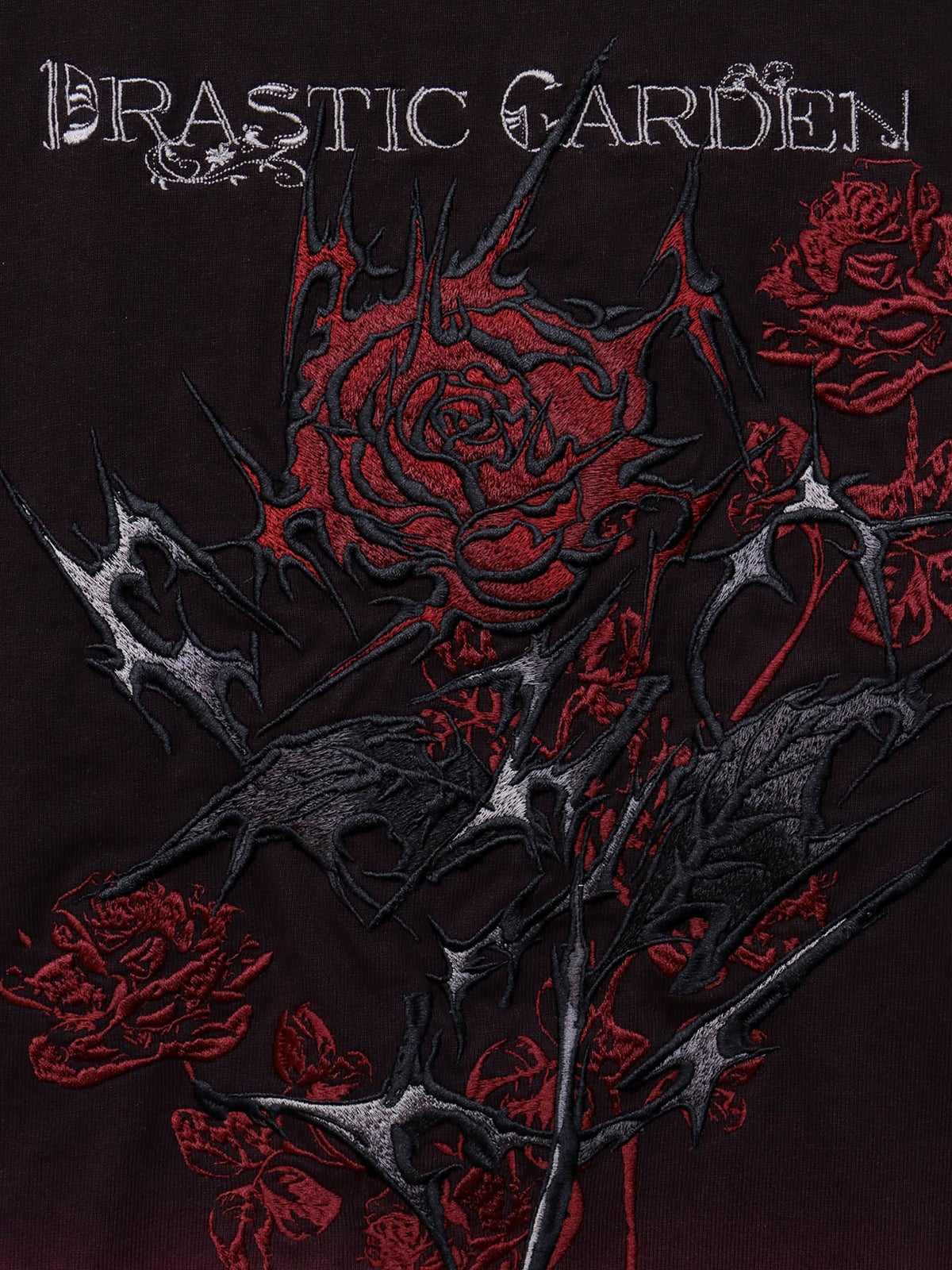【DRASTIC GARDEN】“稲妻ノ薔薇”総刺繍BIGシルエット段染めTシャツ