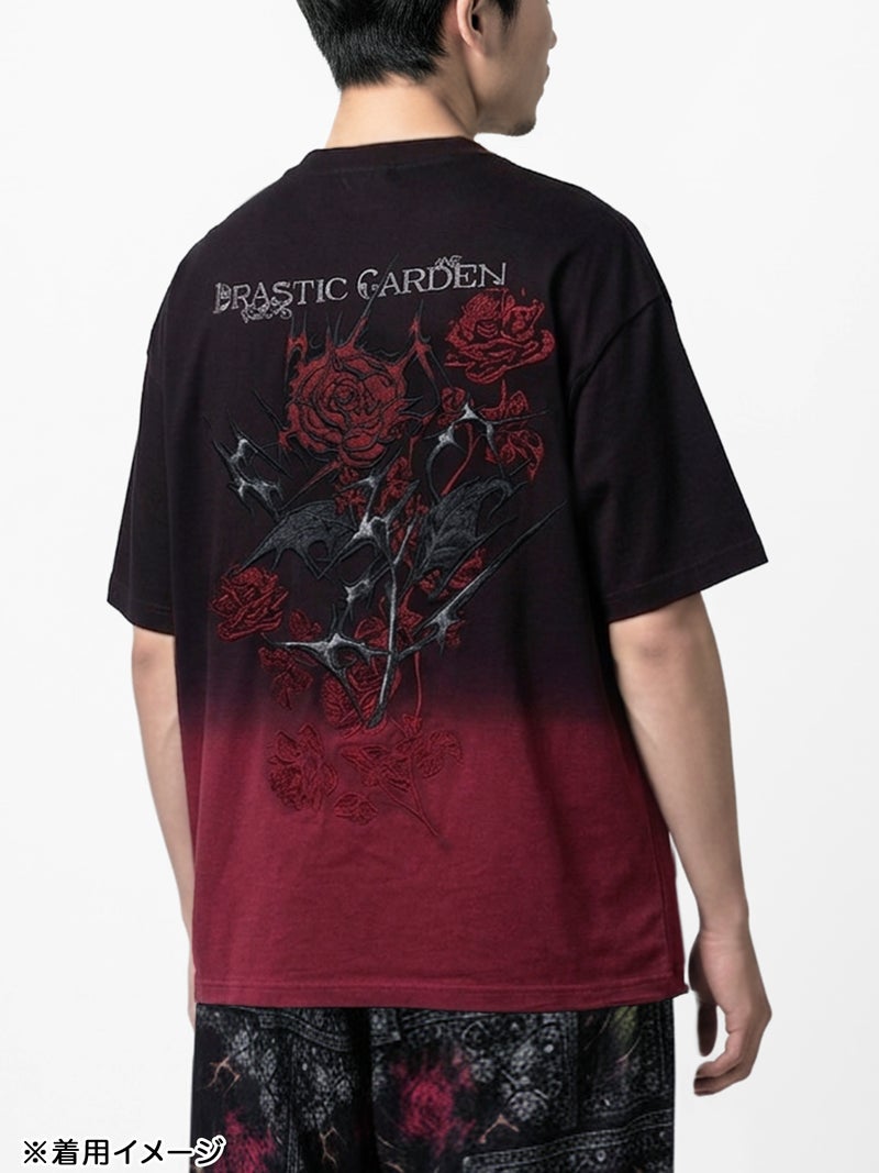 【DRASTIC GARDEN】“稲妻ノ薔薇”総刺繍BIGシルエット段染めTシャツ