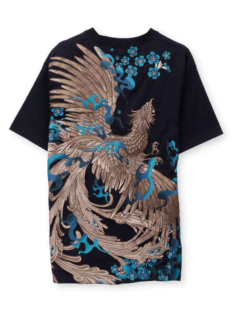 【絡繰魂・頂】“蒼炎”鳳凰刺繍入りTシャツ〔別注〕