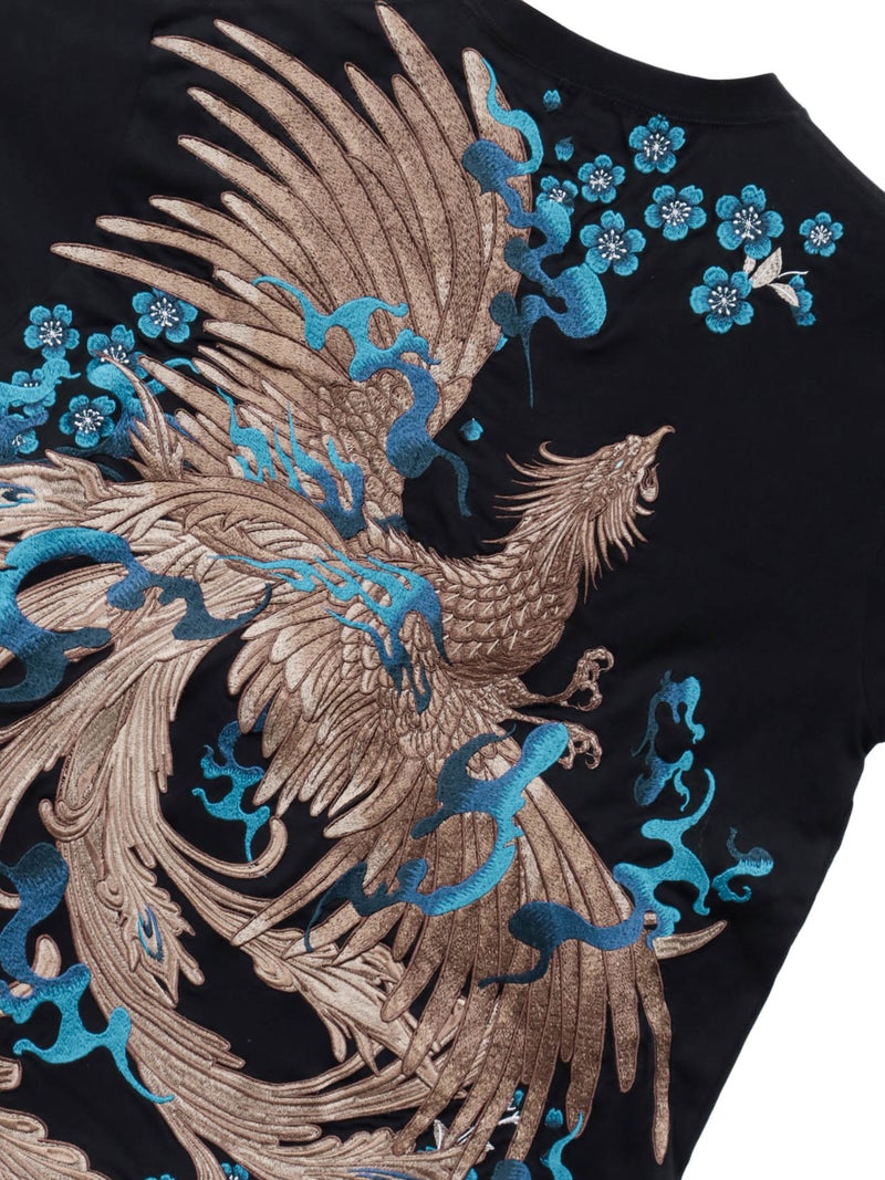 【絡繰魂・頂】“蒼炎”鳳凰刺繍入りTシャツ〔別注〕