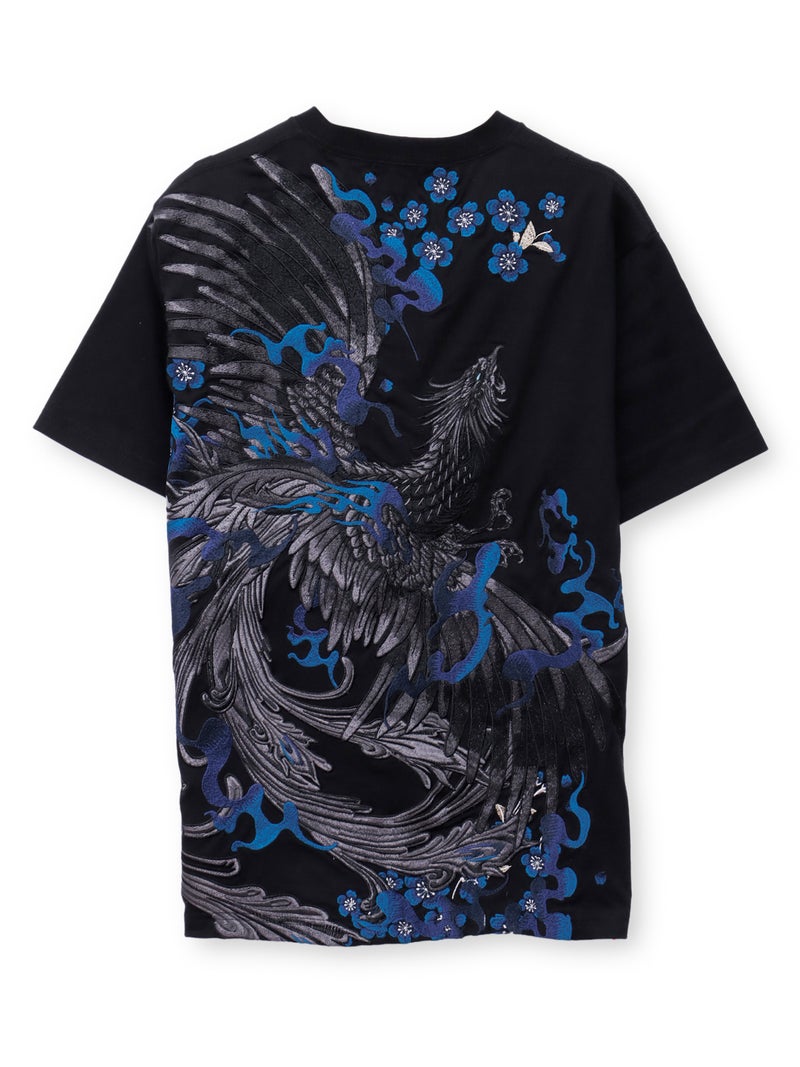 【絡繰魂・頂】“蒼炎”鳳凰刺繍入りTシャツ〔別注〕