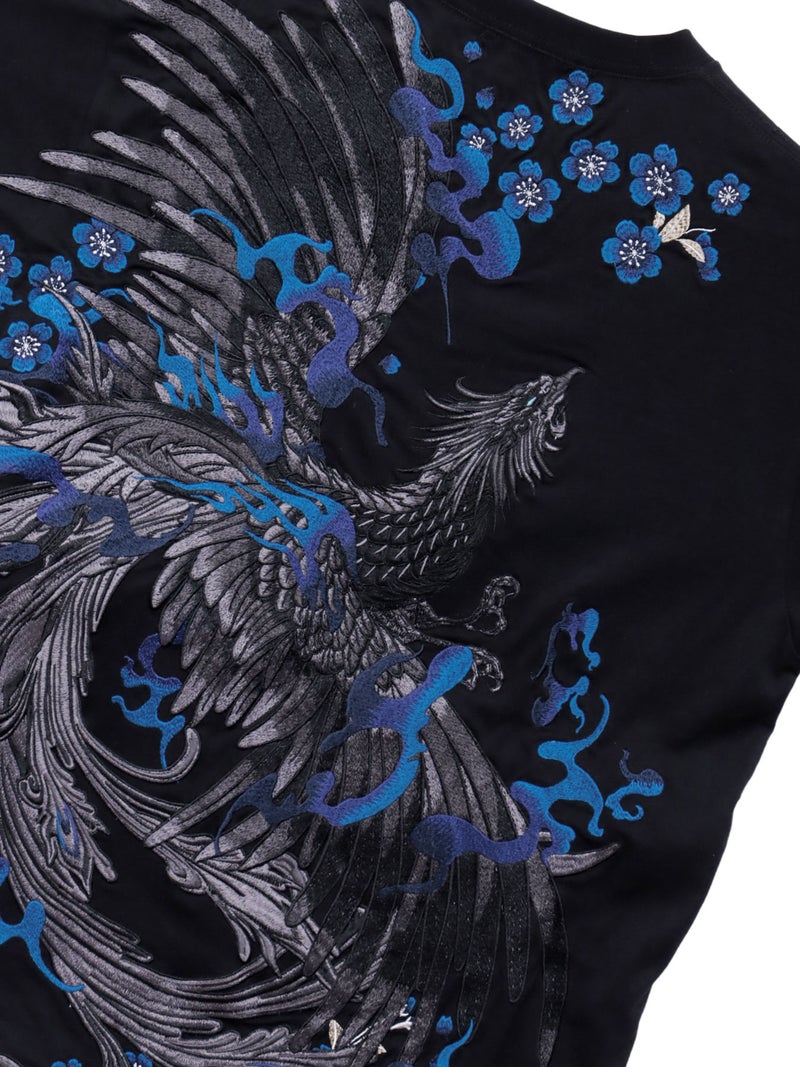 【絡繰魂・頂】“蒼炎”鳳凰刺繍入りTシャツ〔別注〕
