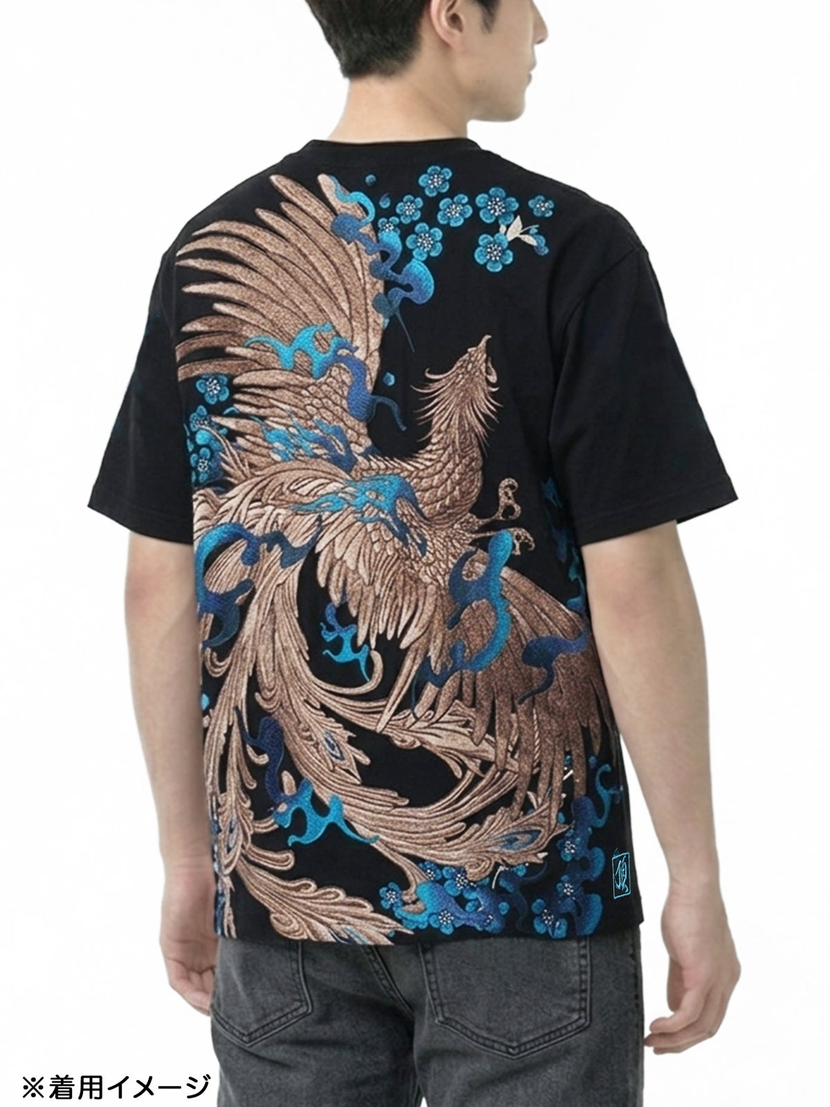 【絡繰魂・頂】“蒼炎”鳳凰刺繍入りTシャツ〔別注〕