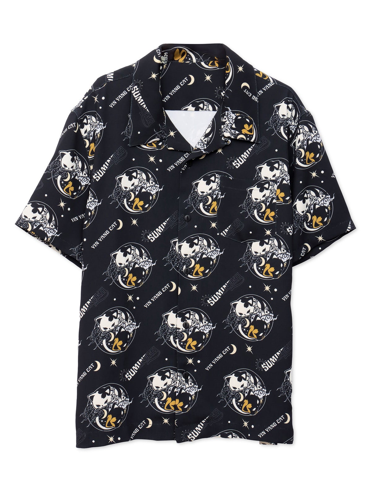 【SUMINEKO】“陰陽猫”総柄 半袖開襟シャツ