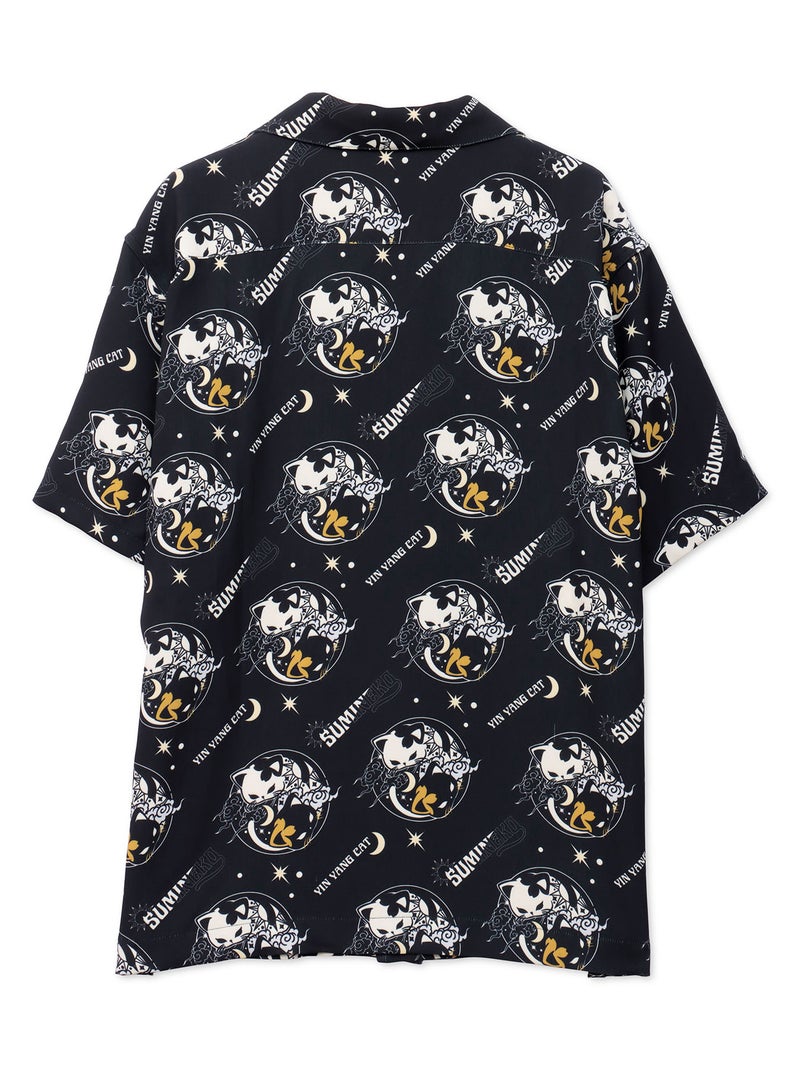 【SUMINEKO】“陰陽猫”総柄 半袖開襟シャツ