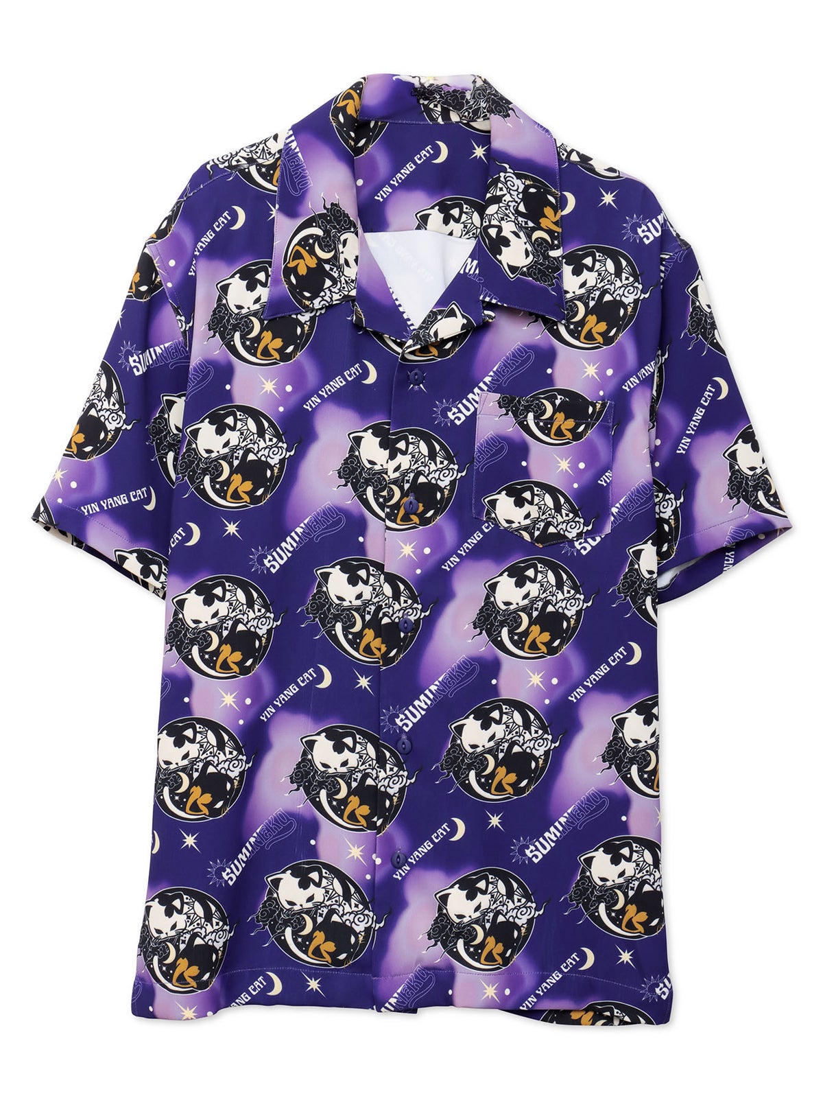【SUMINEKO】“陰陽猫”総柄 半袖開襟シャツ