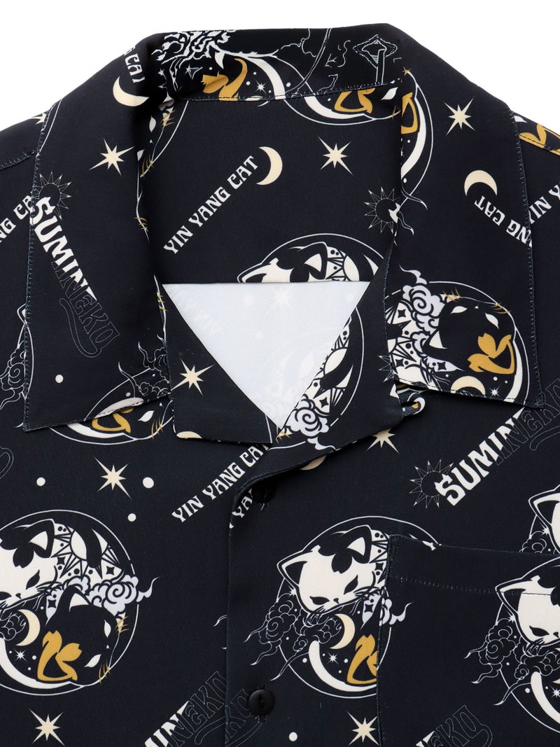 【SUMINEKO】“陰陽猫”総柄 半袖開襟シャツ
